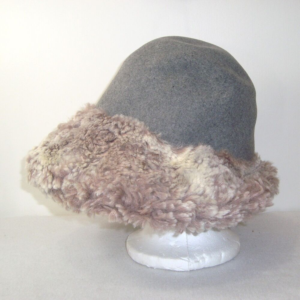 Mr. John Classic Womens 100% Wool Felt Fuzzy Sherpa Trimmed Hat